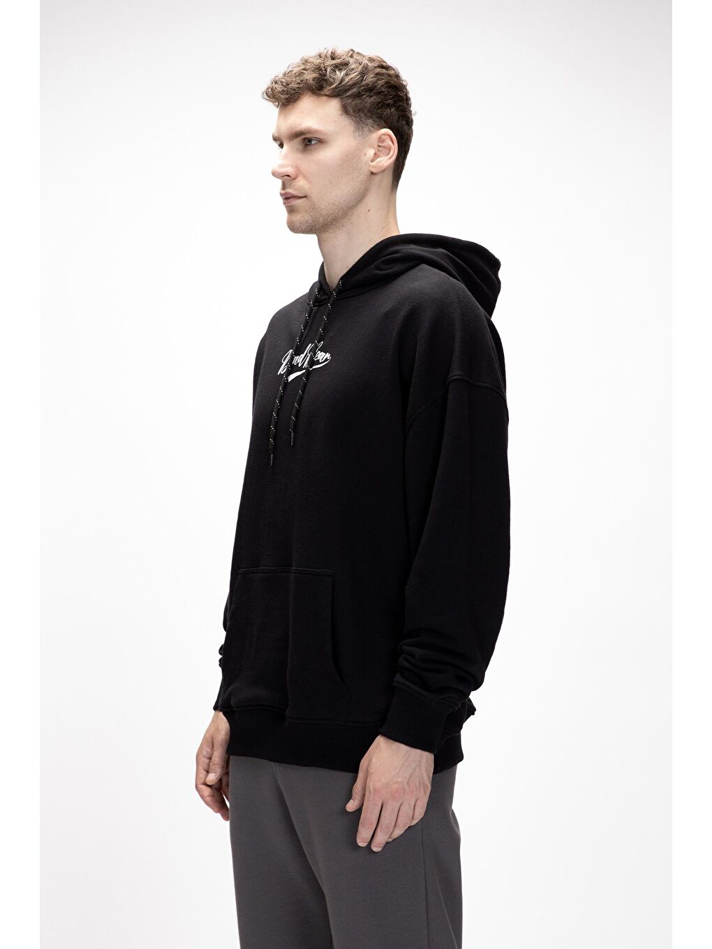 Siyah York Si̇yah Kapüşonlu Oversize Erkek Baskılı Sweatshirt-1