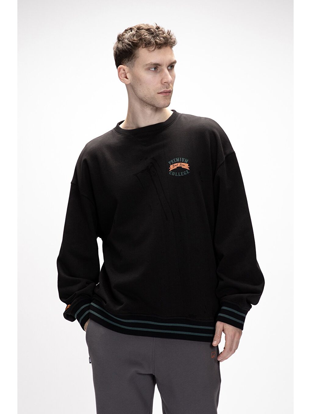 Siyah Vecna Si̇yah Oversize Erkek Baskılı Sweatshirt-3