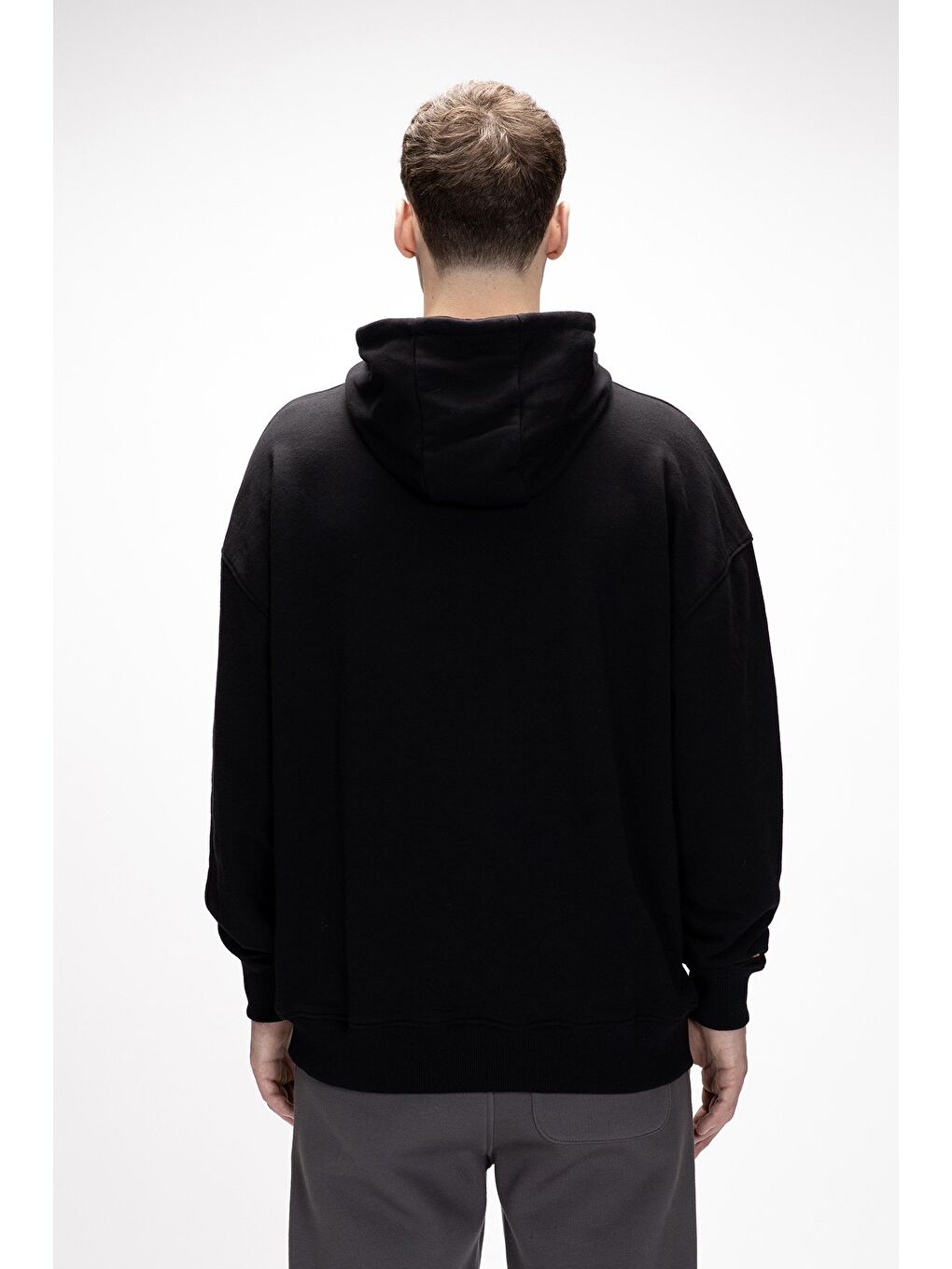 Siyah York Si̇yah Kapüşonlu Oversize Erkek Baskılı Sweatshirt-2