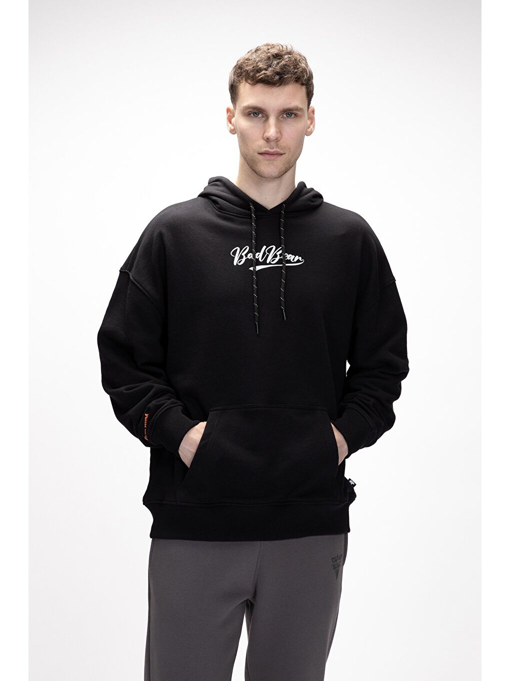 Siyah York Si̇yah Kapüşonlu Oversize Erkek Baskılı Sweatshirt-3