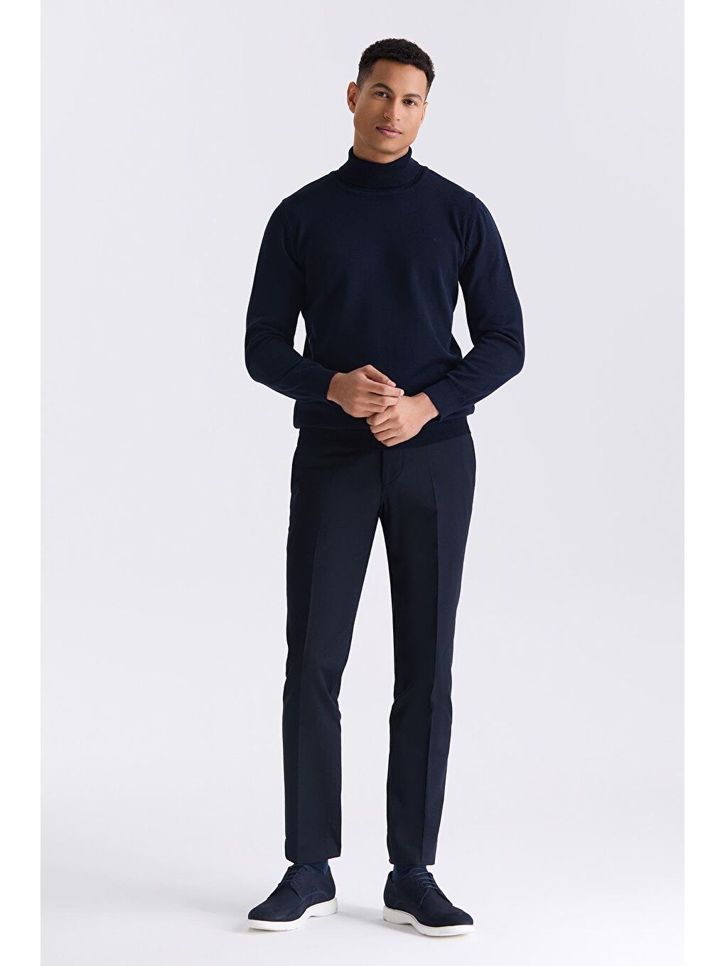 Lacivert Slim Fit Tam Balıkçı Yaka Triko Kazak-1