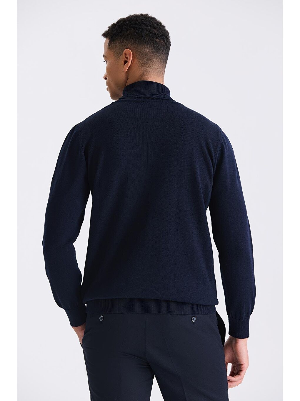 Lacivert Slim Fit Tam Balıkçı Yaka Triko Kazak-3