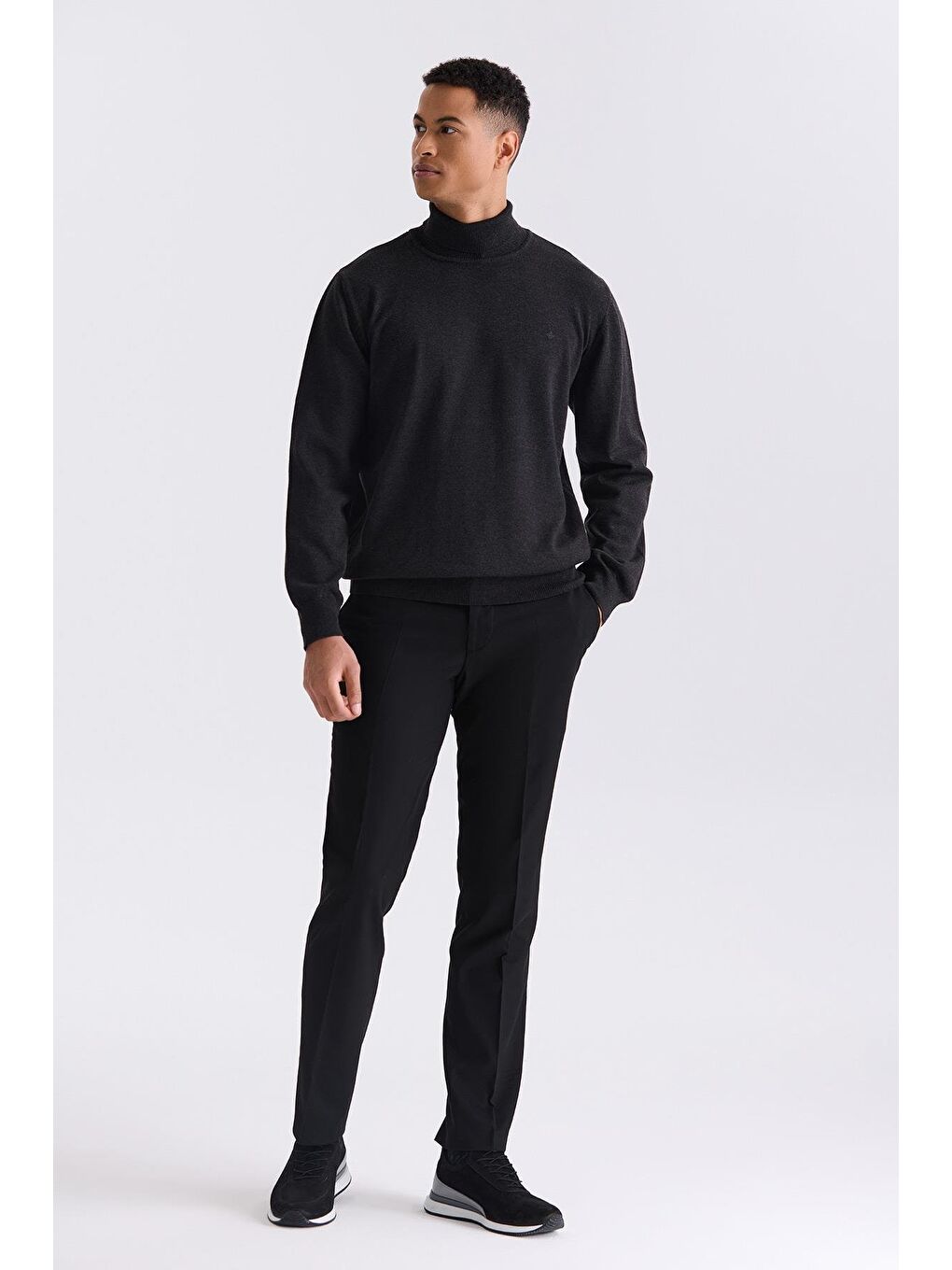 Antrasit Slim Fit Tam Balıkçı Yaka Triko Kazak-1