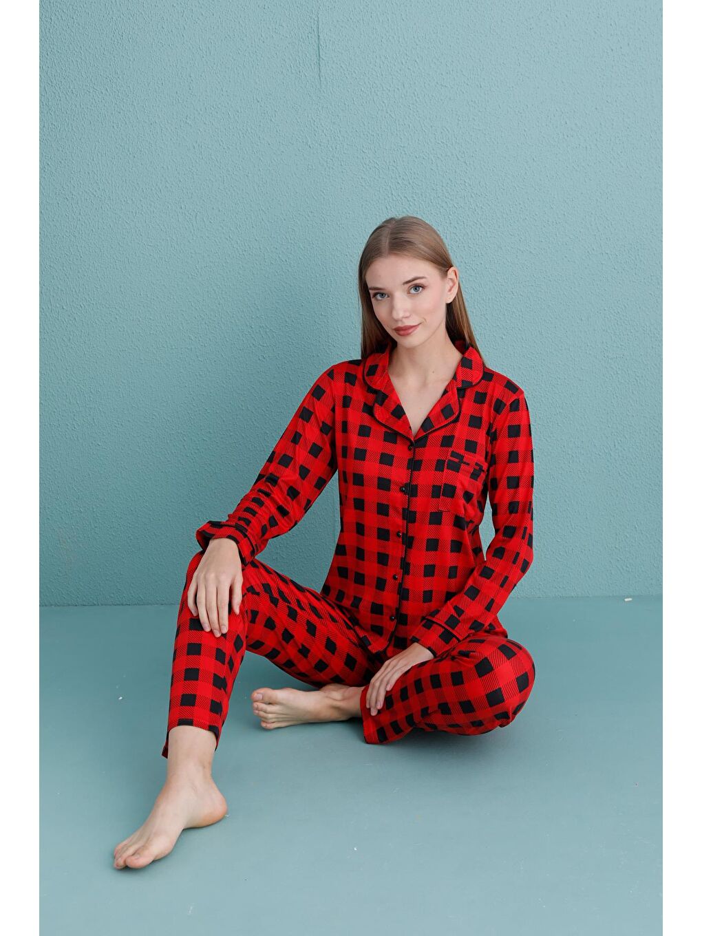 Kadın Milan Genç Önden Düğmeli Pijama Takımı | Kırmızı 50905-320-2