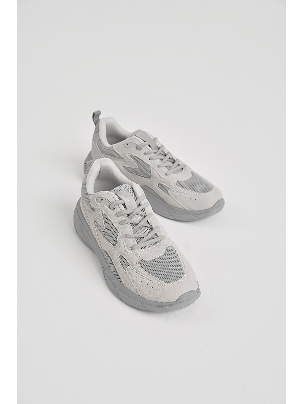 Erkek Gri Faylon Taban Nefes Alabilen Kumaş Reflektörlü Dalgalı Desenli Spor Ayakkabı-2