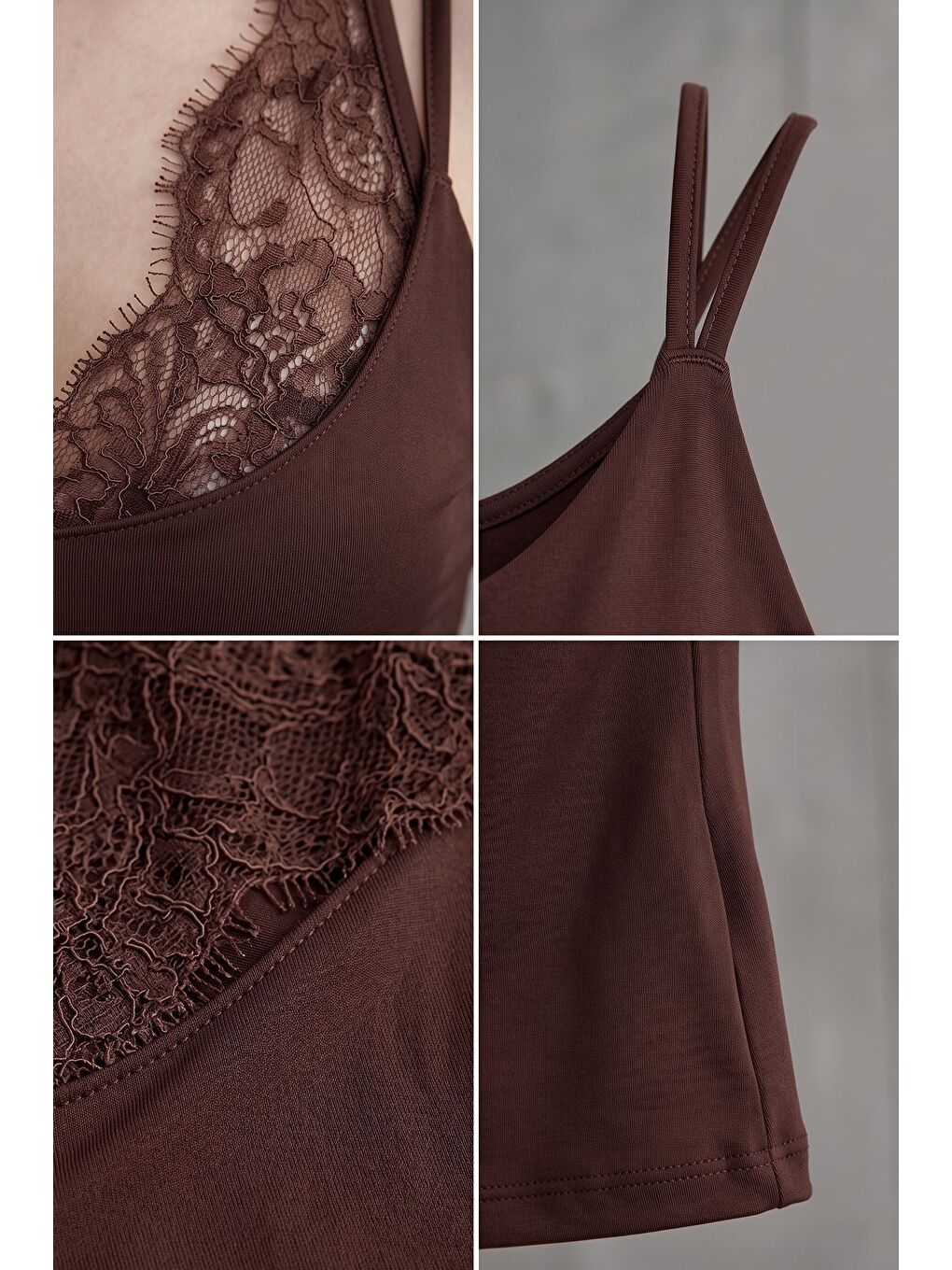 Kahverengi Dantel Detaylı Bodysuit-2