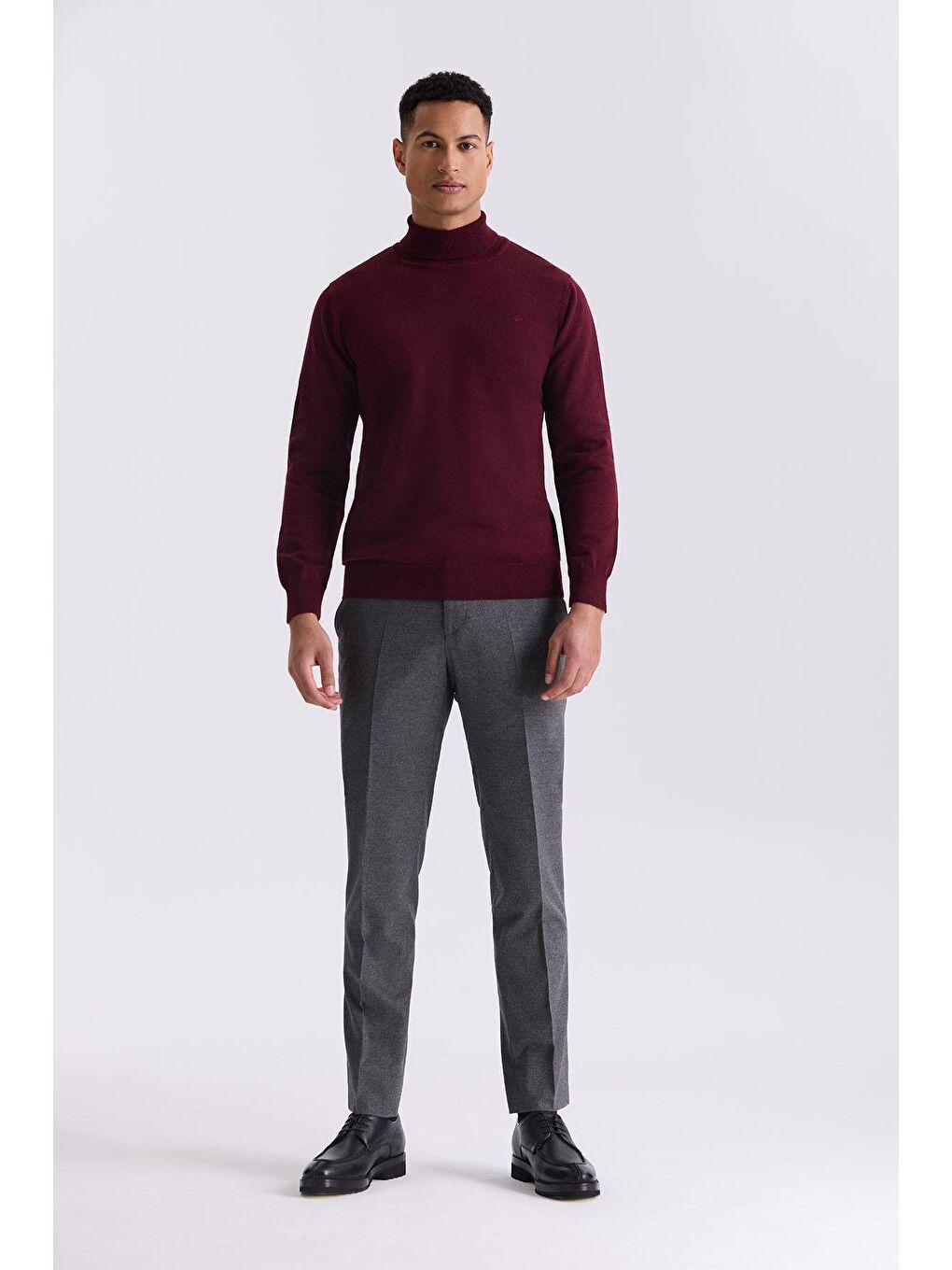Bordo Slim Fit Tam Balıkçı Yaka Triko Kazak-1