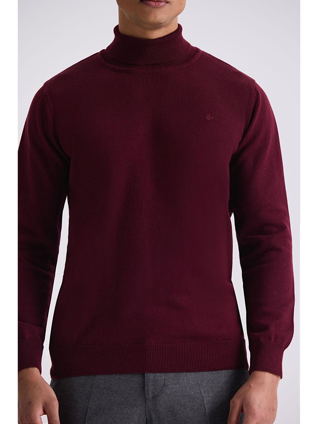Bordo Slim Fit Tam Balıkçı Yaka Triko Kazak-2
