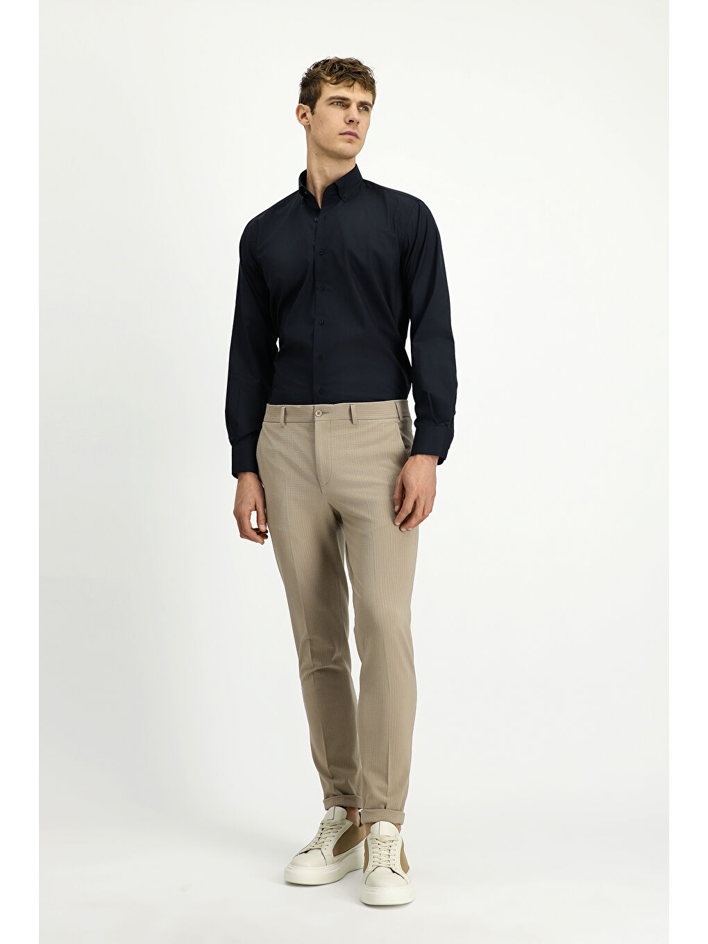 Kahverengi Super Slim Fit Ekstra Dar Kesim Elastanlı Çizgili Klasik Kumaş Pantolon