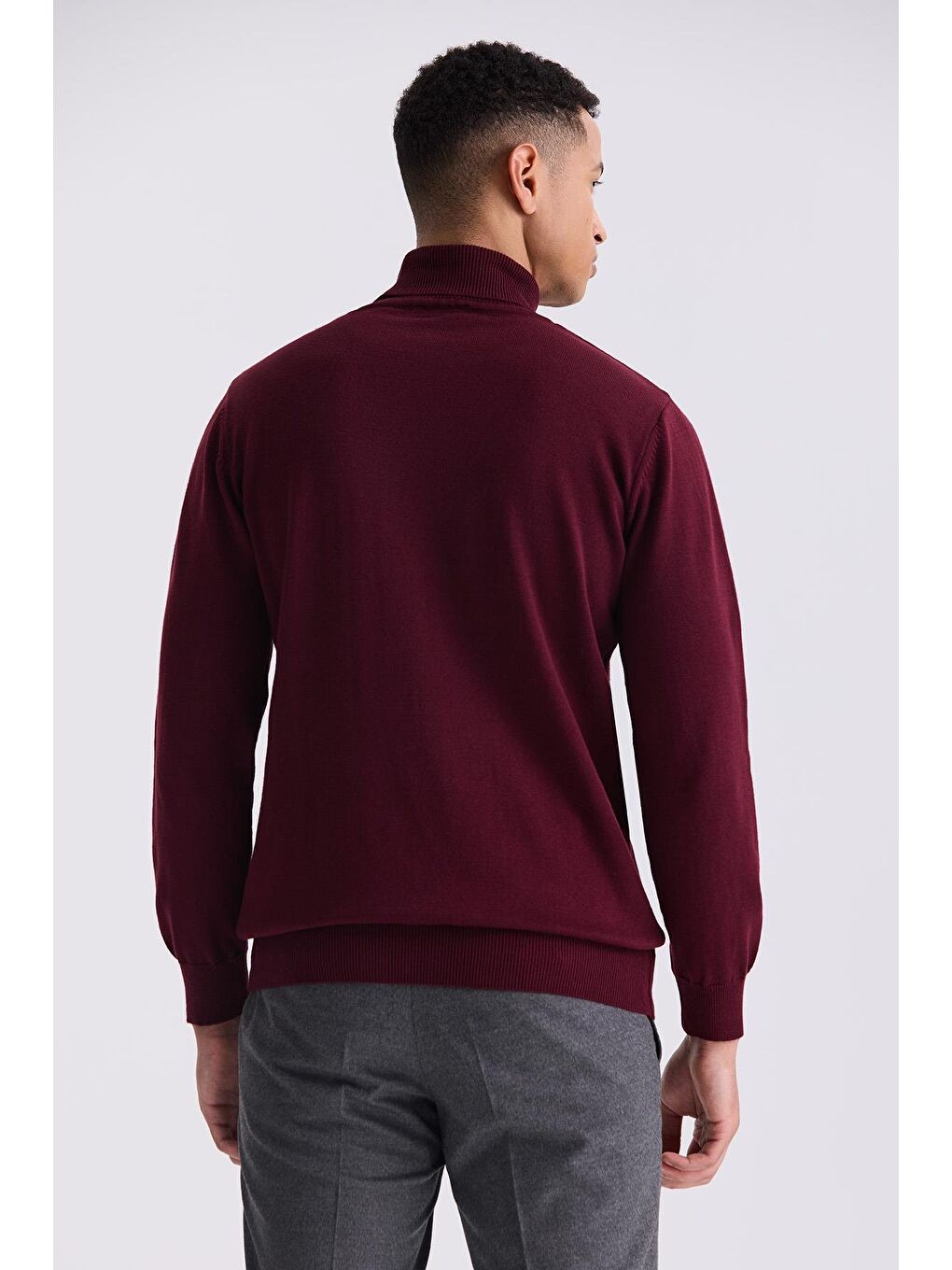Bordo Slim Fit Tam Balıkçı Yaka Triko Kazak-3