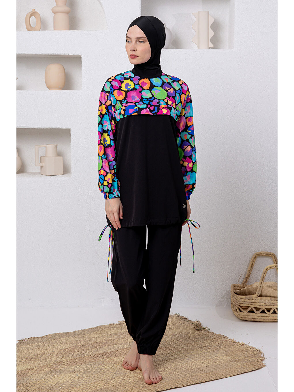 UV Korumalı Spor Elastan Tam Kapalı Tesettür Mayo 1216 Siyah-1