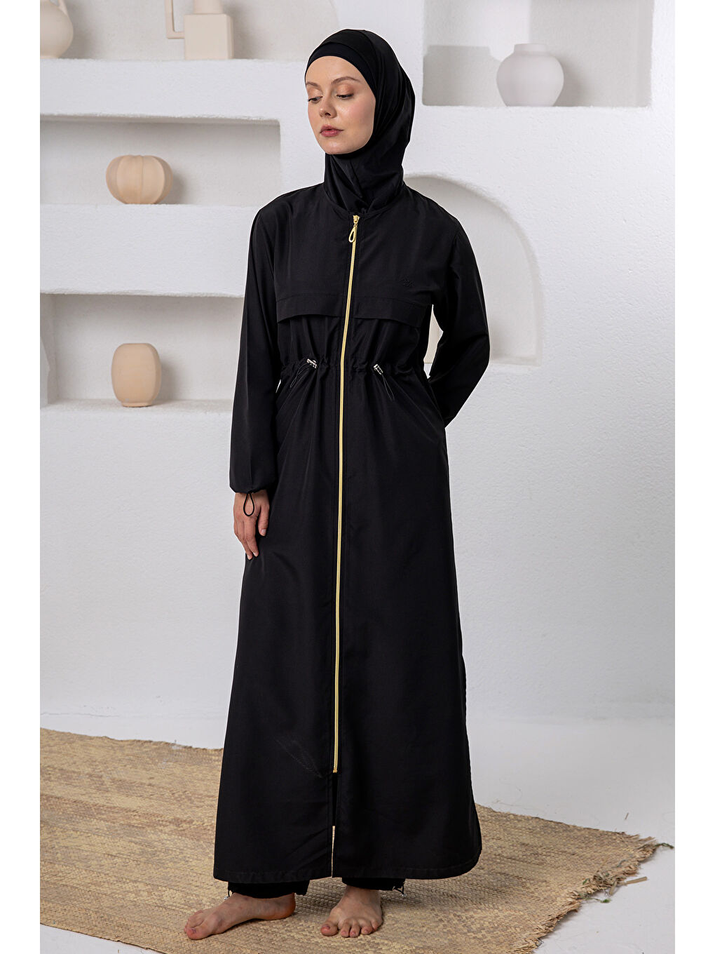 Büyük Beden UV Korumalı Tam Boy Tam Kapalı Uzun Tesettür Mayo 1505-1 Siyah02