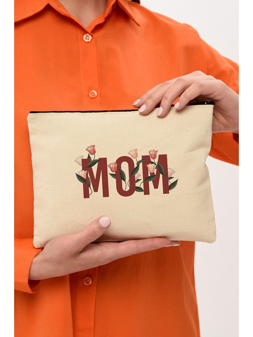 Clutch Mom Baskılı Kanvas Makyaj Çantası