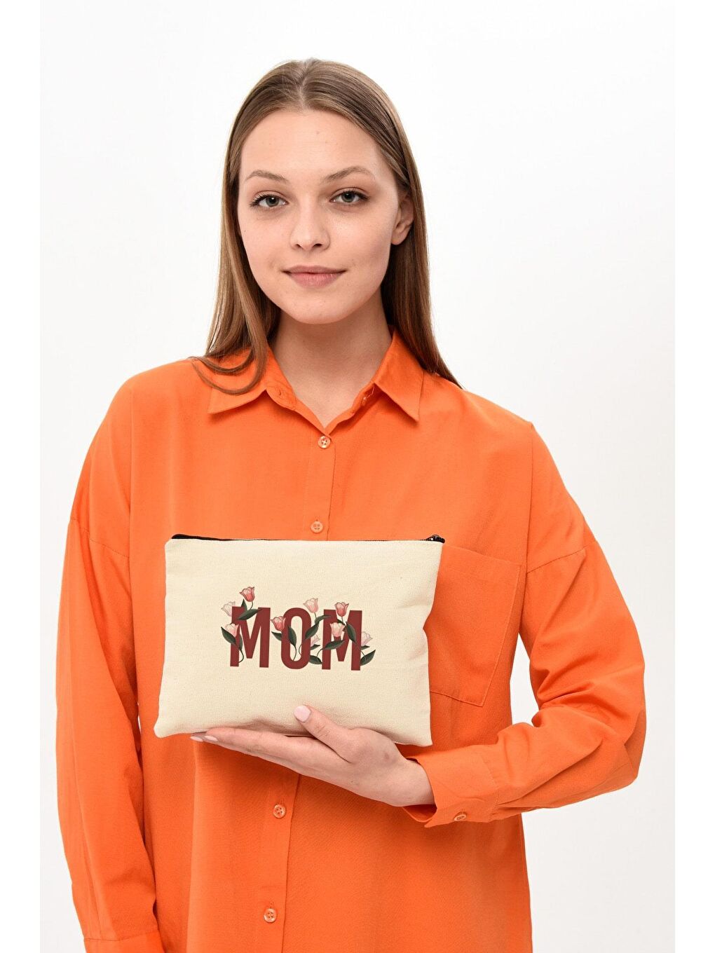 Clutch Mom Baskılı Kanvas Makyaj Çantası-1