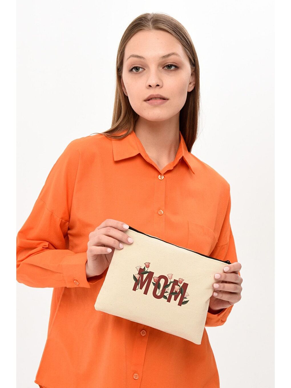 Clutch Mom Baskılı Kanvas Makyaj Çantası-4