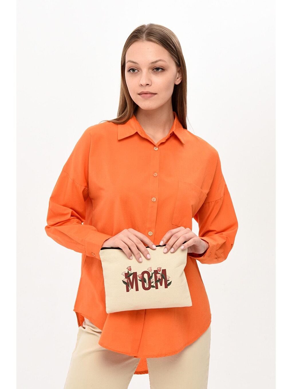 Clutch Mom Baskılı Kanvas Makyaj Çantası-5