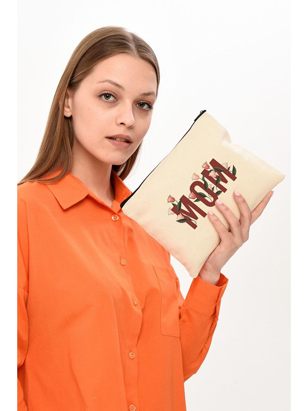 Clutch Mom Baskılı Kanvas Makyaj Çantası-8