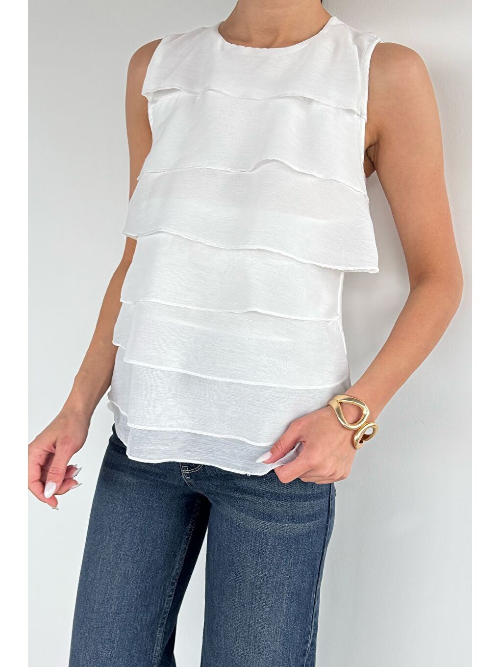 Beyaz Kadın Astarlı Kat Kat Bluz-1