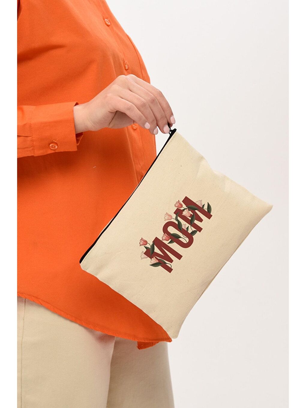 Clutch Mom Baskılı Kanvas Makyaj Çantası-9