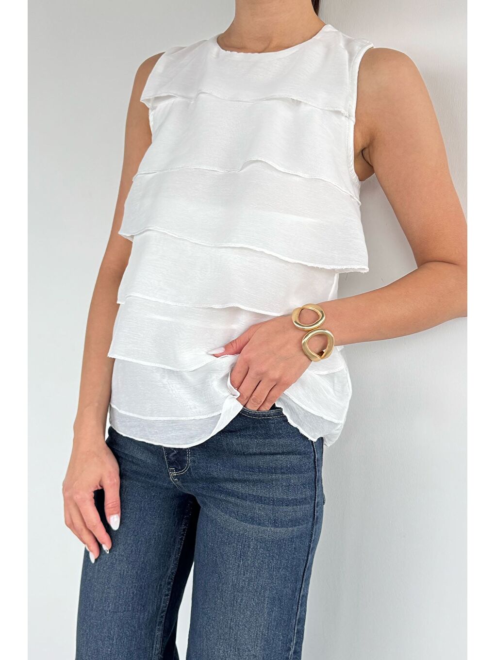 Beyaz Kadın Astarlı Kat Kat Bluz-2