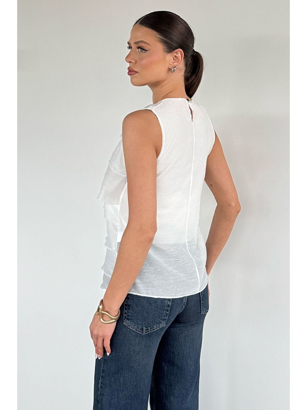 Beyaz Kadın Astarlı Kat Kat Bluz-3