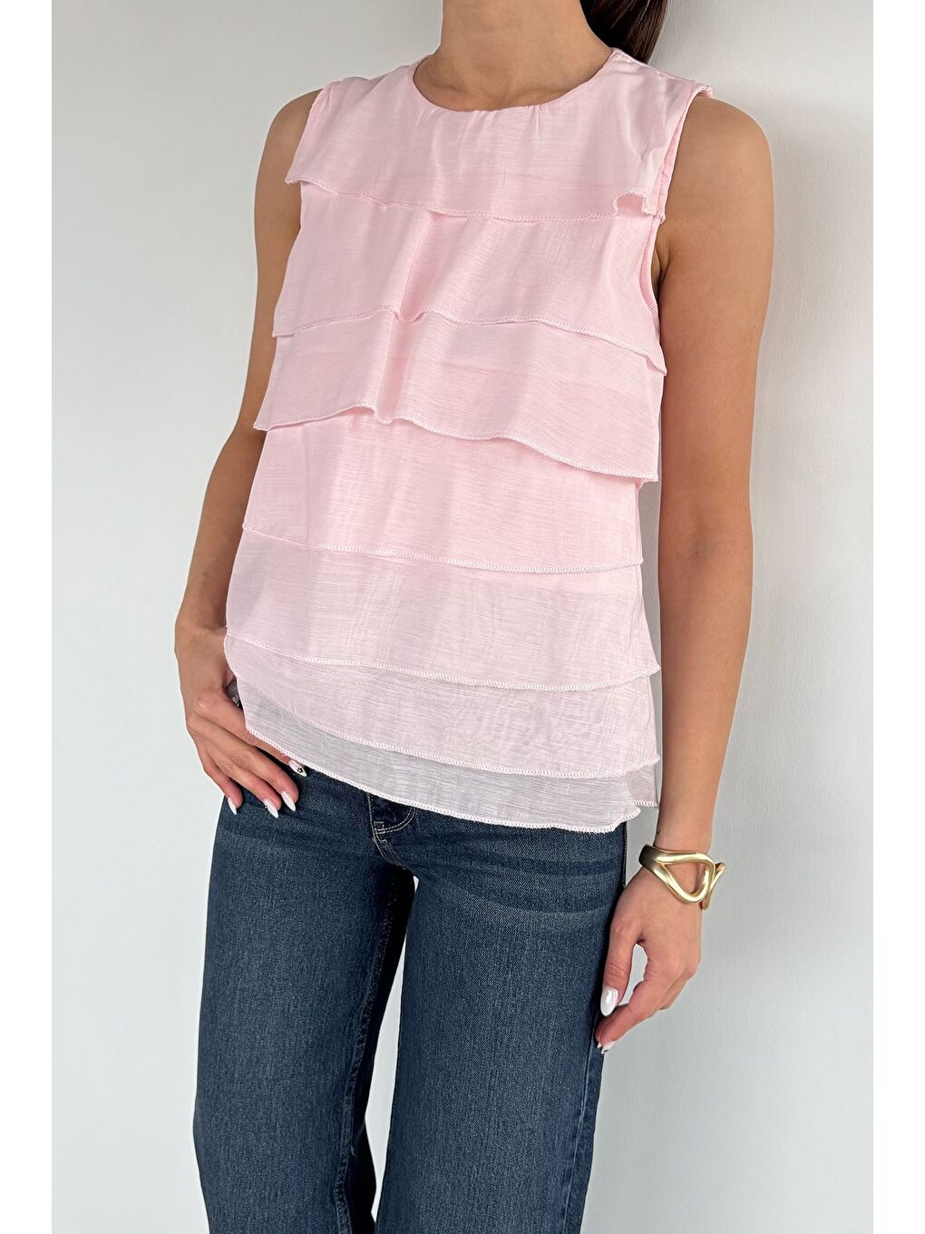 Pembe Kadın Astarlı Kat Kat Bluz-1