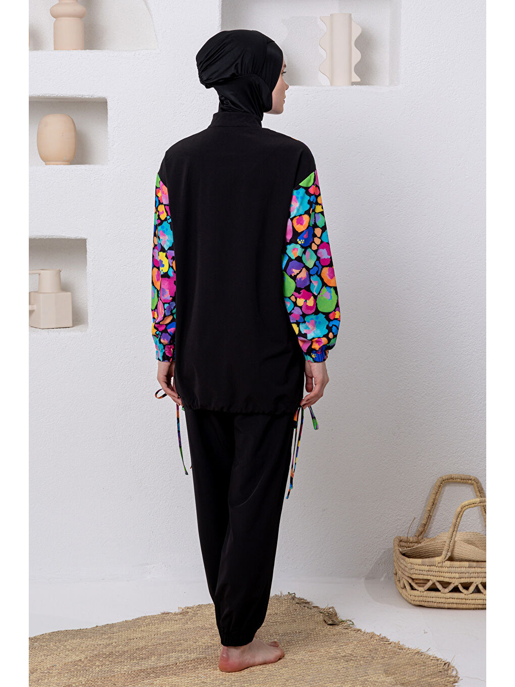 UV Korumalı Spor Elastan Tam Kapalı Tesettür Mayo 1216 Siyah-4
