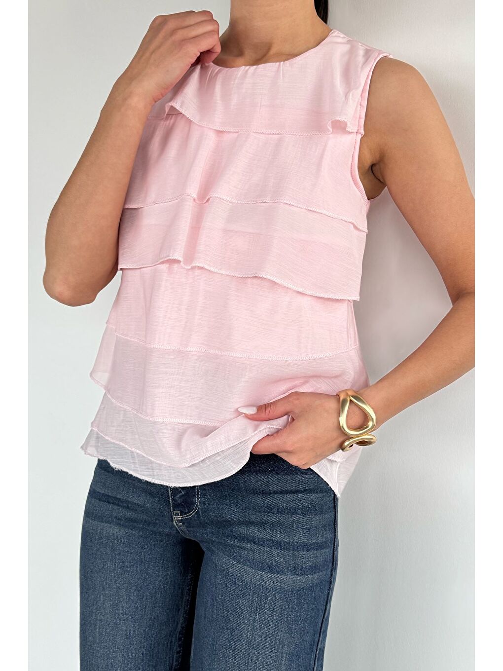 Pembe Kadın Astarlı Kat Kat Bluz-2