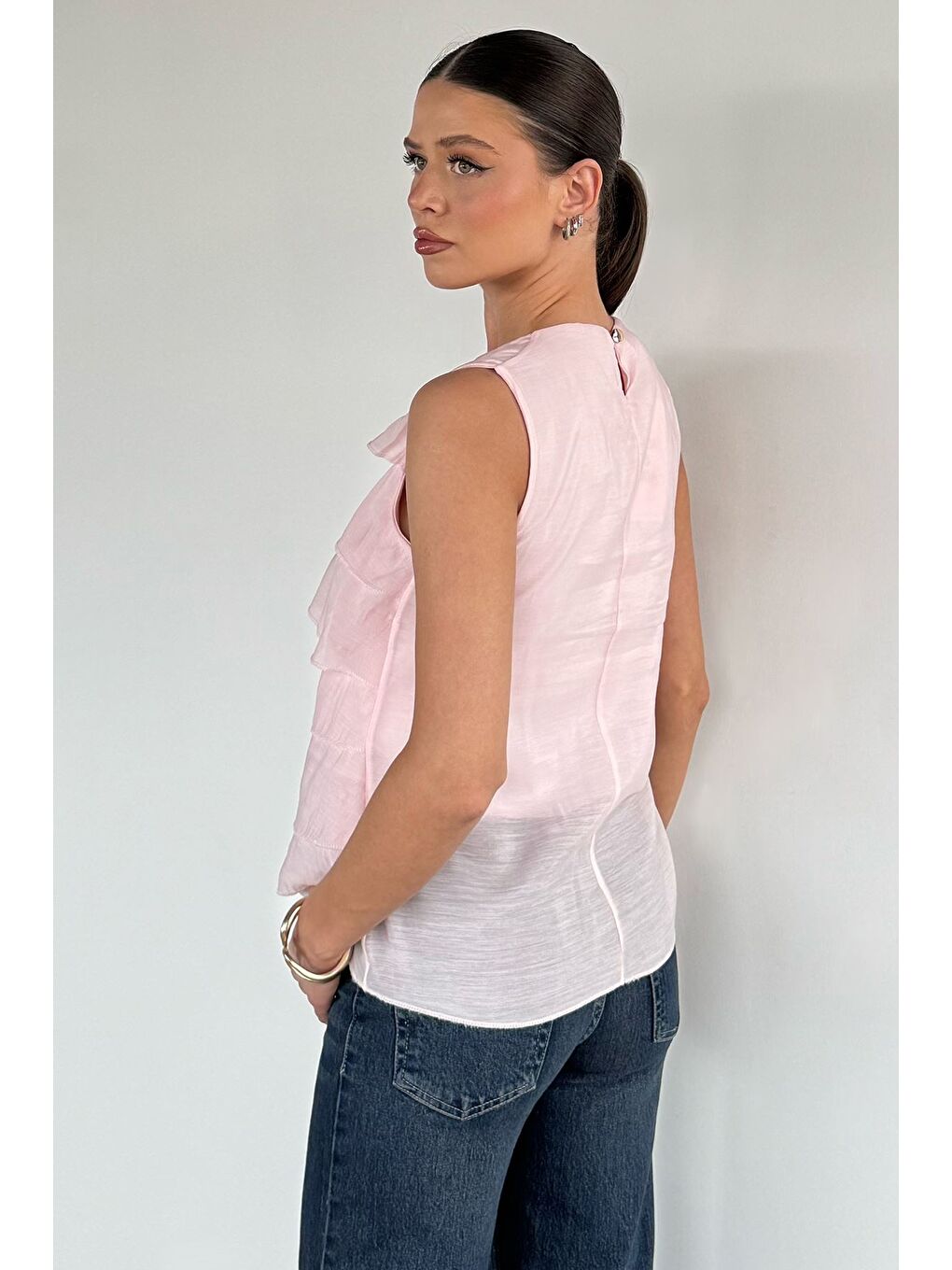 Pembe Kadın Astarlı Kat Kat Bluz-3