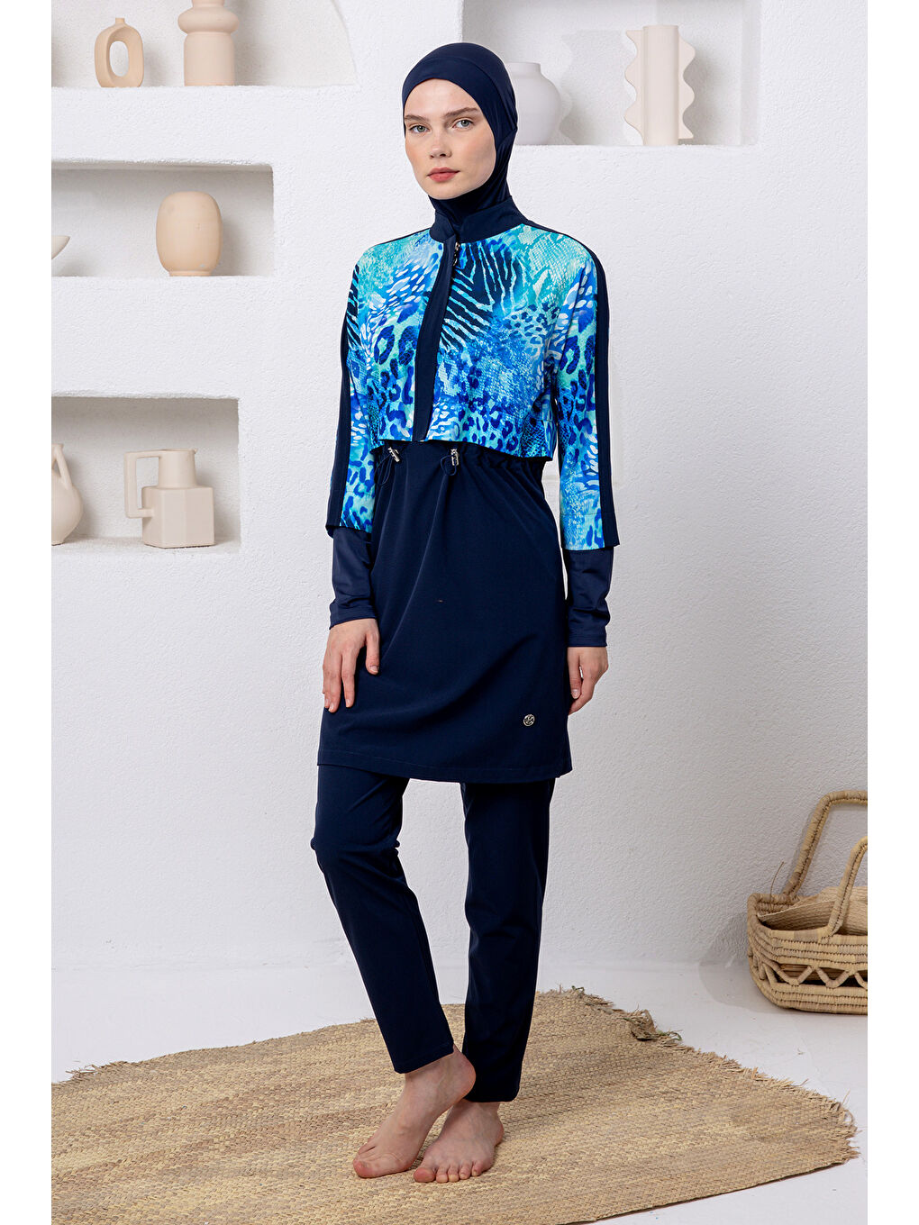 UV Korumalı Spor Elastan Tam Kapalı Tesettür Mayo 1208 Koyu Lacivert-1
