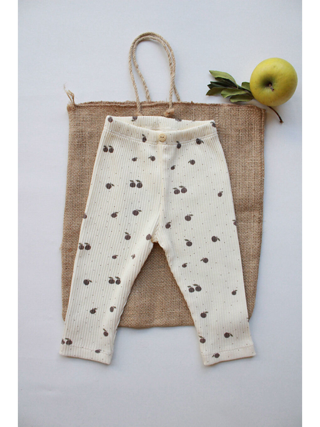 Ekru Elma Desenli Kaşkorse Tayt