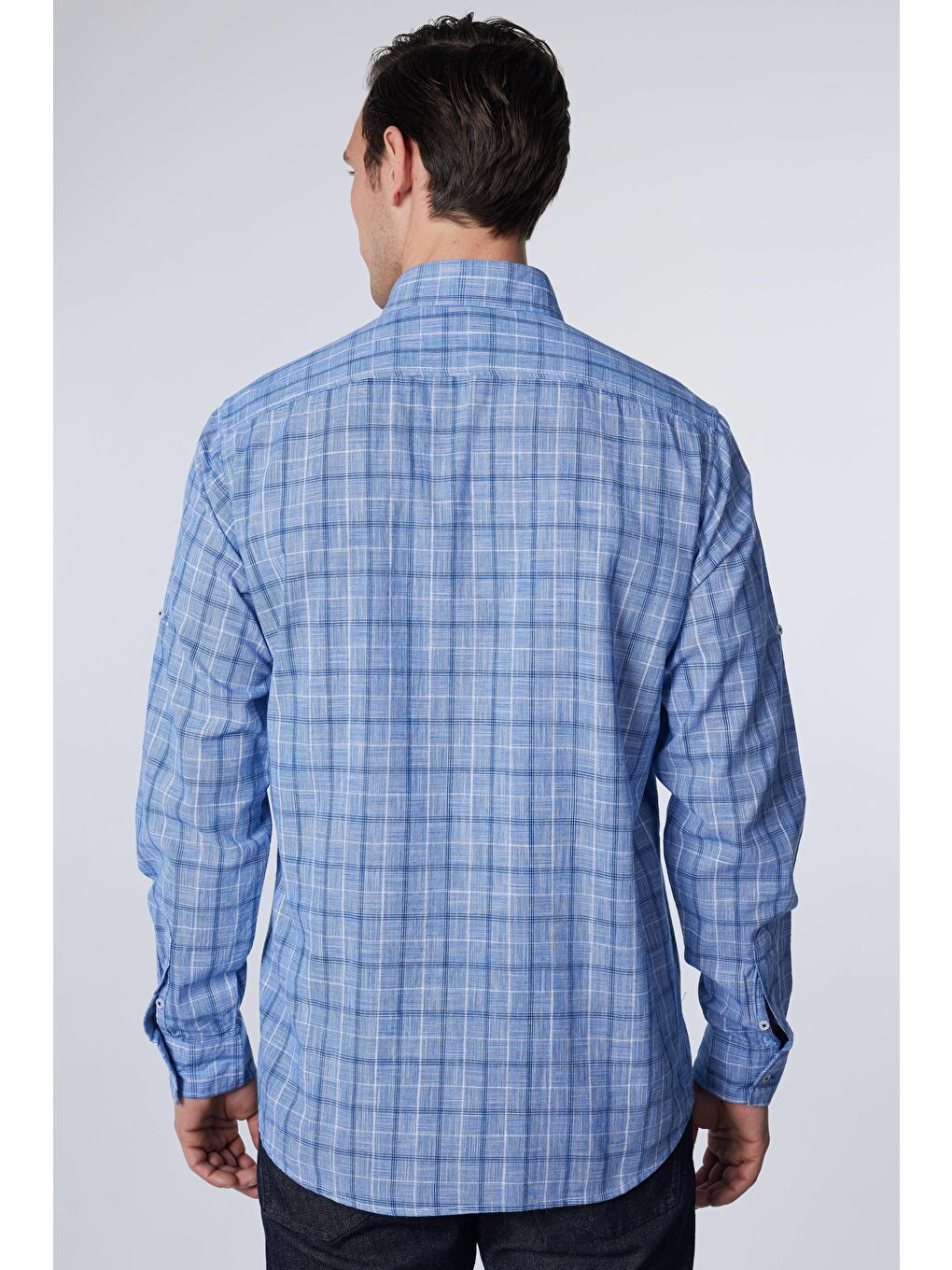 Karışık Erkek Regular Fit Klasik Kesim %100 Pamuk Keten Doku Tek Cepli Kareli Düğmeli Yaka Gömlek-4