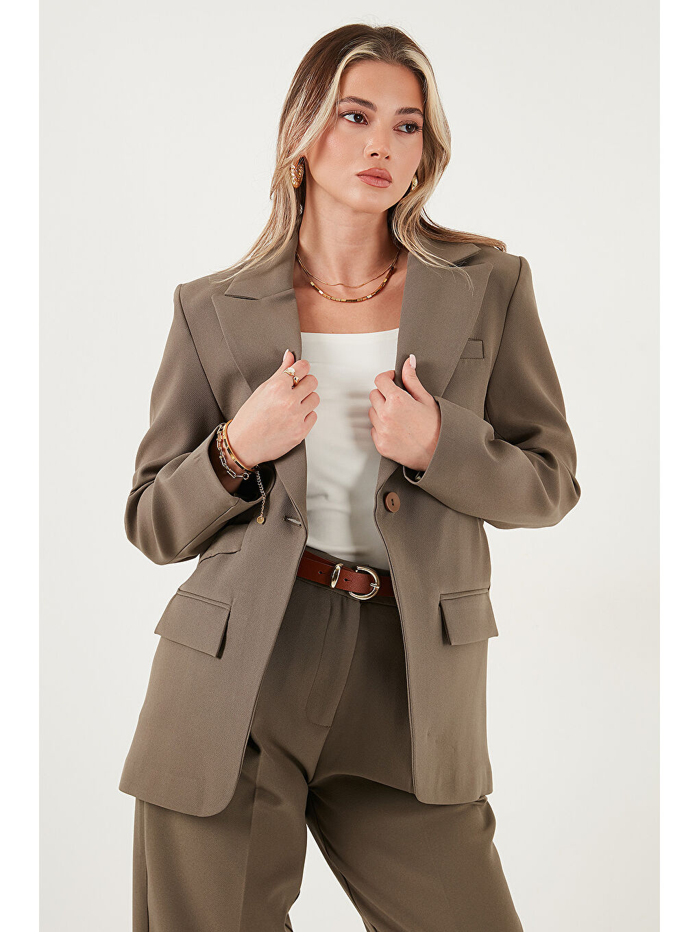 Haki Regular Fit Kruvaze Yaka Kemerli Blazer Ceket 6839367-3