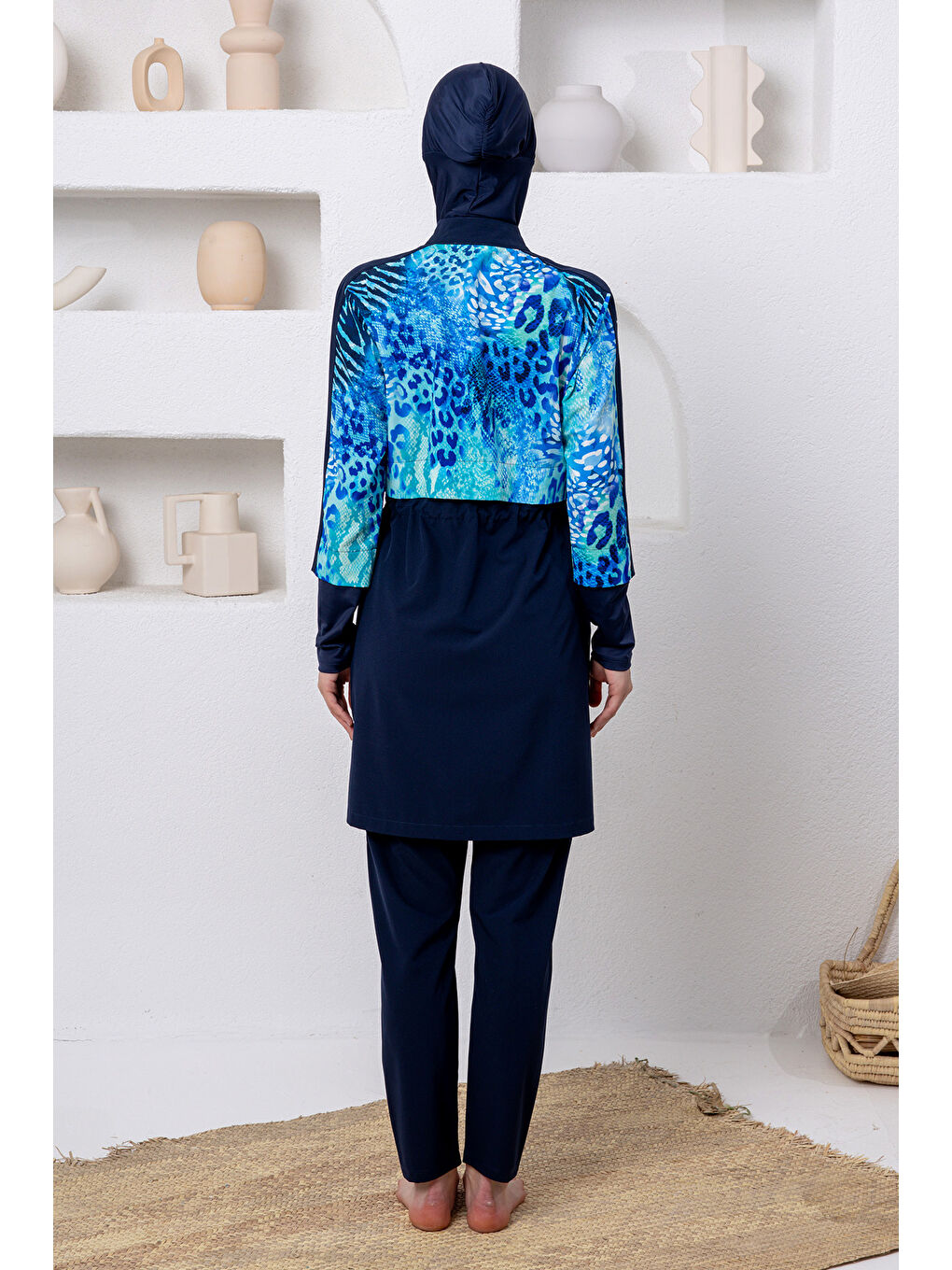 UV Korumalı Spor Elastan Tam Kapalı Tesettür Mayo 1208 Koyu Lacivert-3