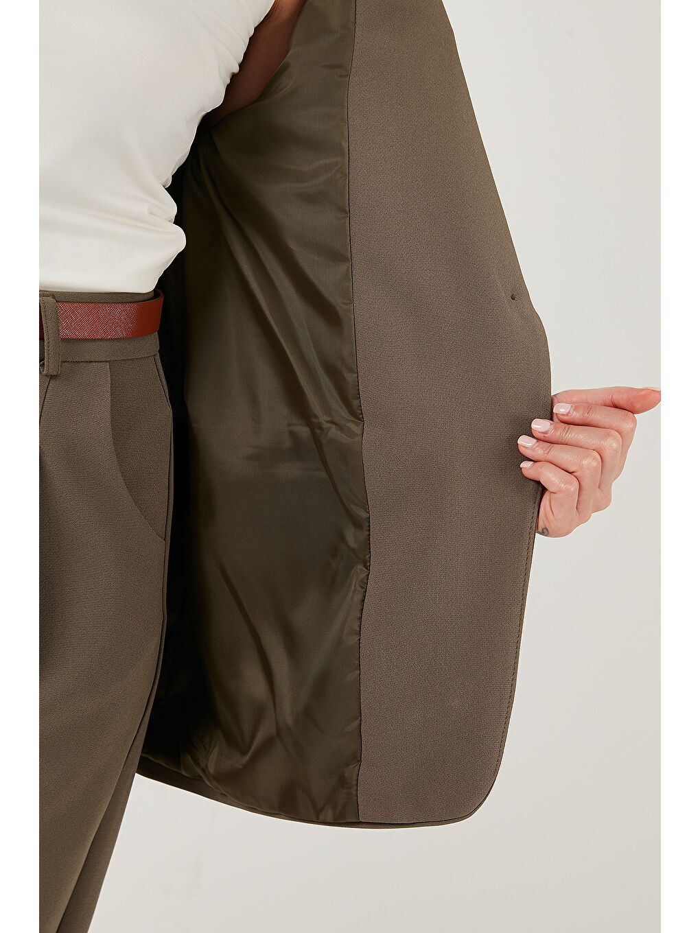 Haki Regular Fit Kruvaze Yaka Kemerli Blazer Ceket 6839367-5