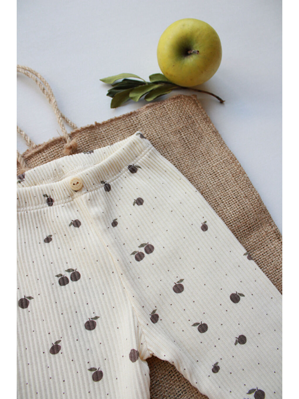 Ekru Elma Desenli Kaşkorse Tayt-1