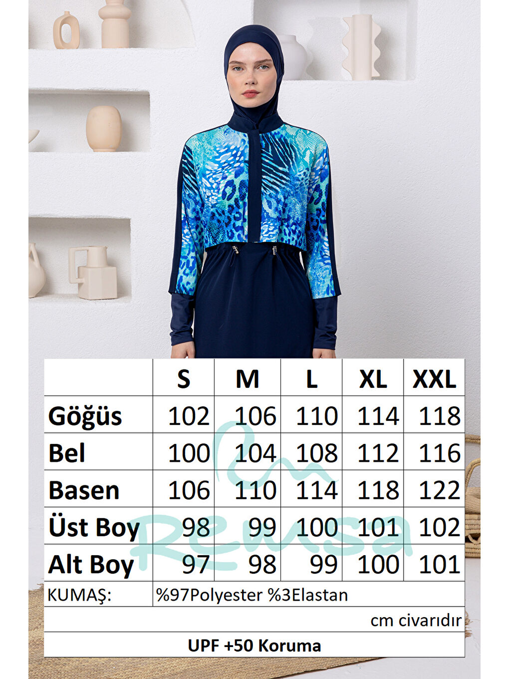 UV Korumalı Spor Elastan Tam Kapalı Tesettür Mayo 1208 Koyu Lacivert-4