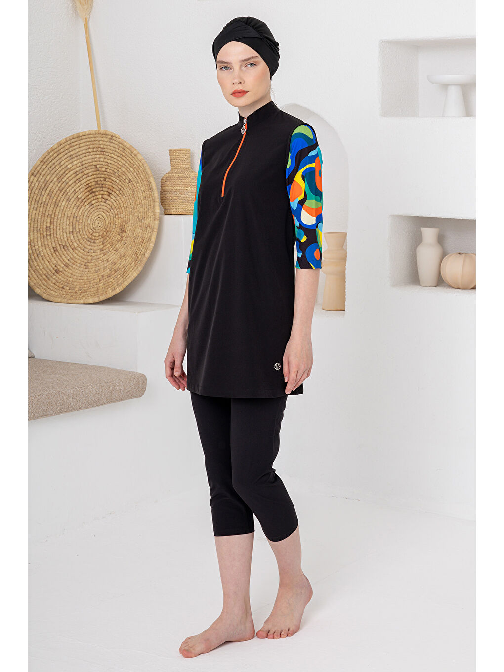 UV Korumalı Truvakar Kollu Taytlı Spor Elastan Yarı Kapalı Mayo 1606 Siyah03-2