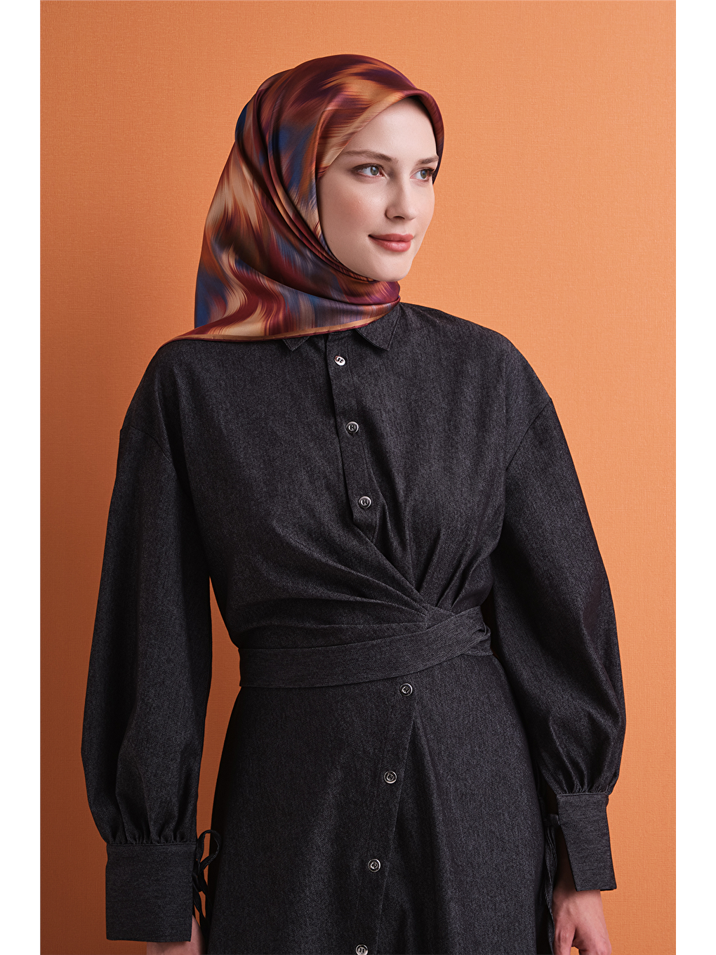 Turuncu Saf İpek Twill Eşarp 9605d 85