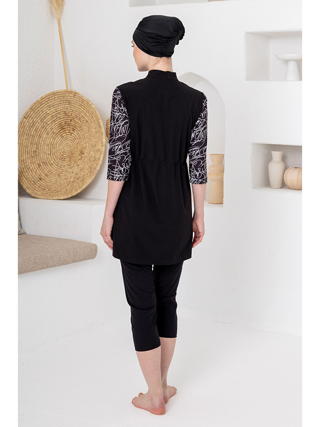 UV Korumalı Truvakar Kollu Taytlı Spor Elastan Yarı Kapalı Mayo 1603 Siyah02-2