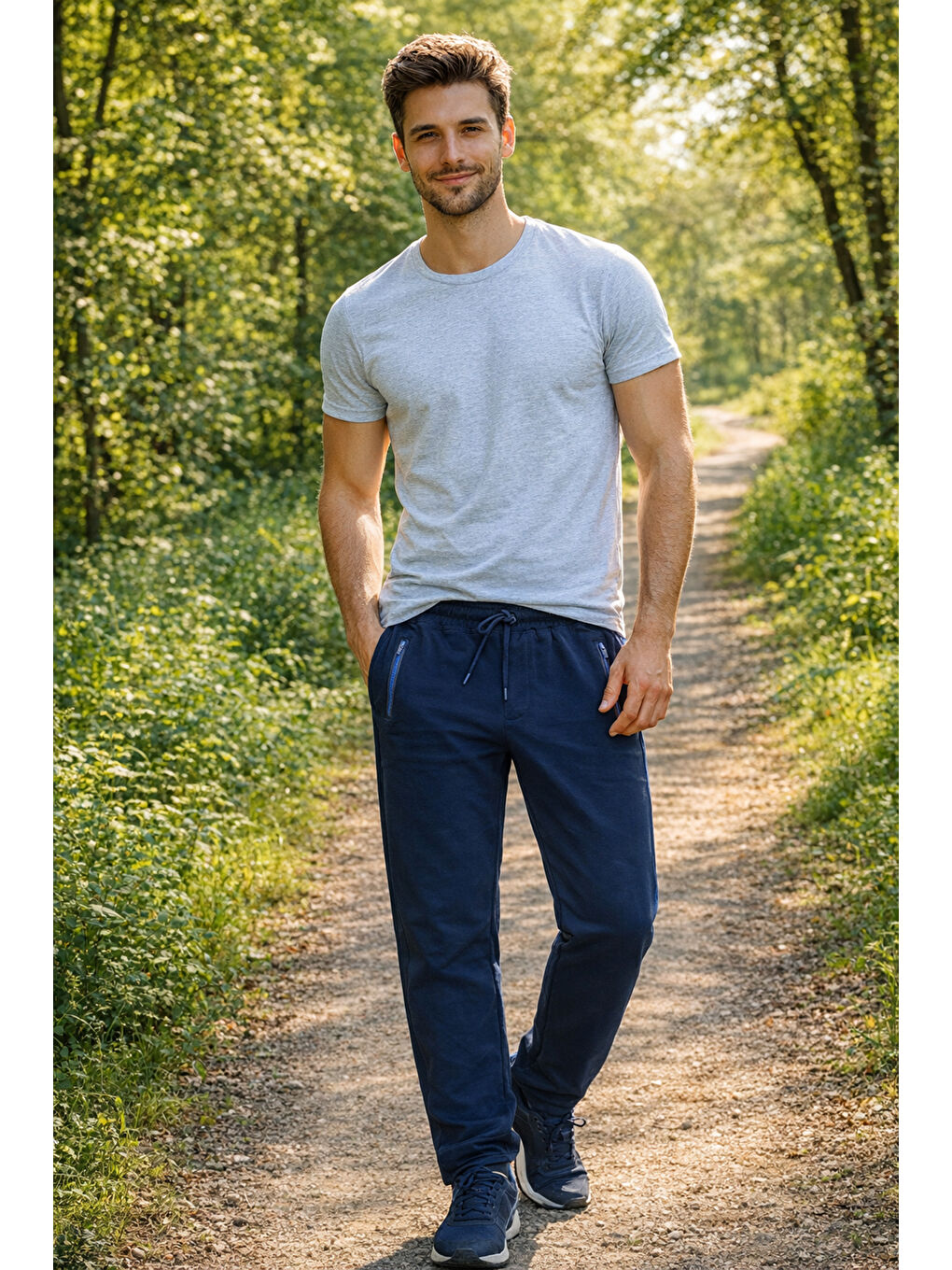 Erkek Beli Lastikli 3 Cepli Eşofman Altı 5059 Lacivert-4