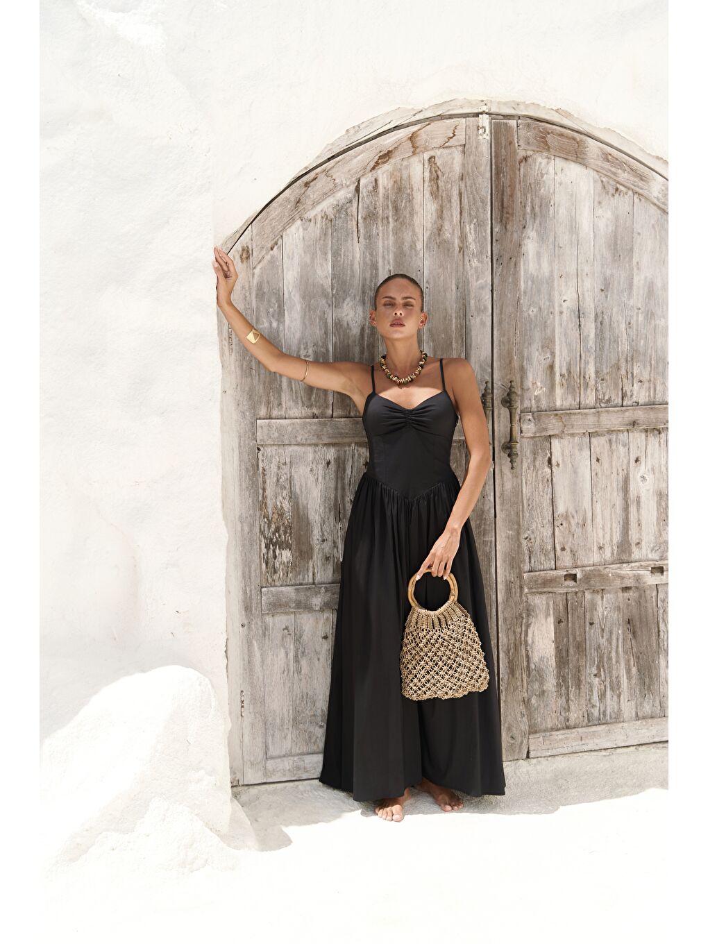 Hajar Askılı Siyah Uzun Elbise-1