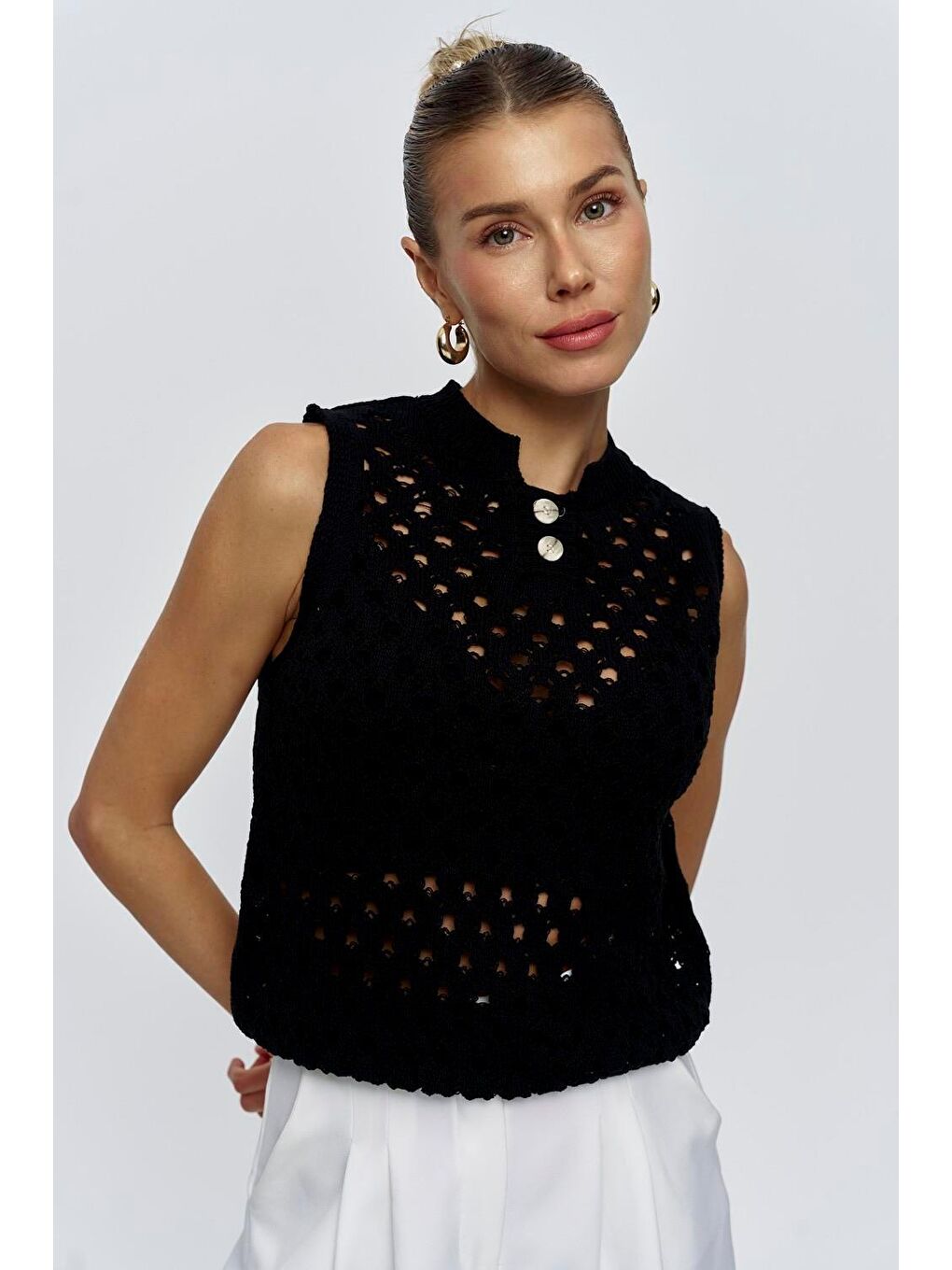 Sıfır Kol Triko Siyah Kadın Bluz