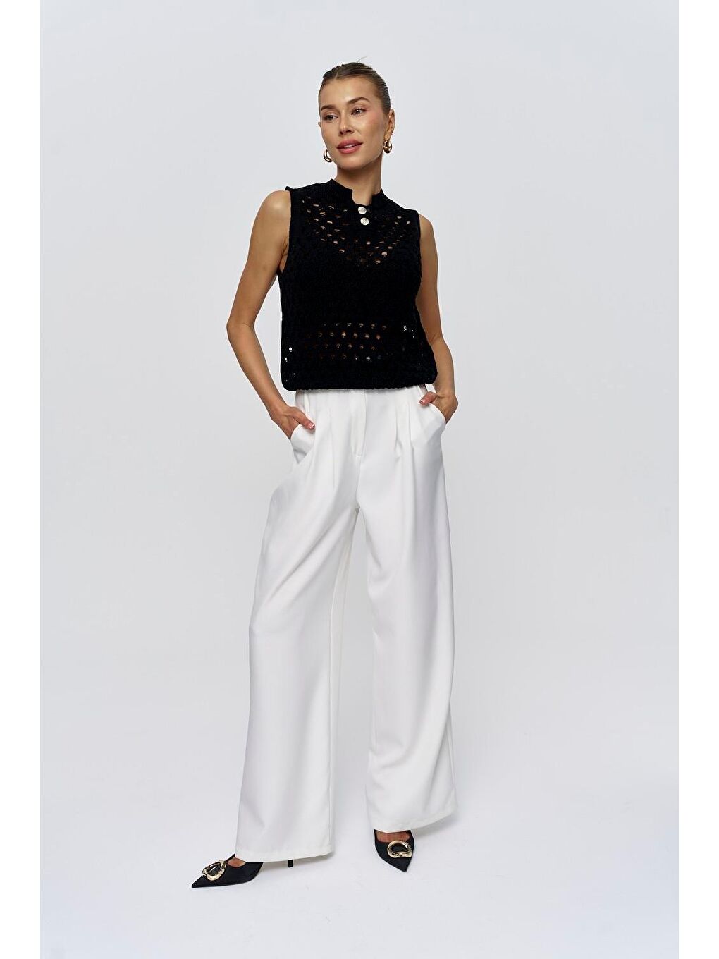 Sıfır Kol Triko Siyah Kadın Bluz-1