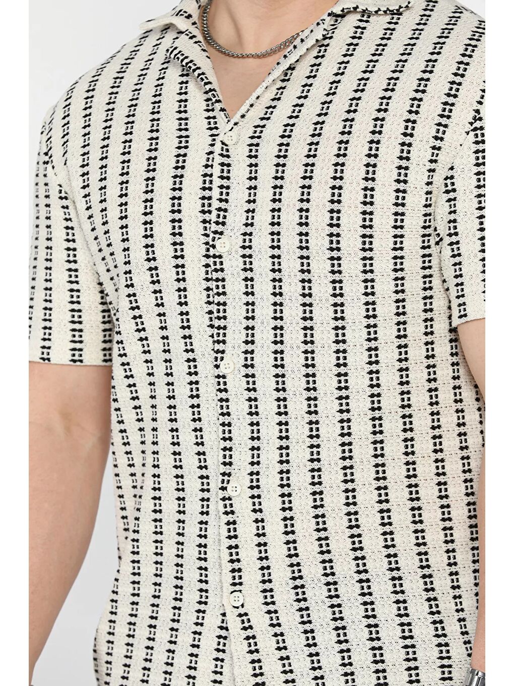 Ekru Jakarlı Erkek Kısa Kol Gömlek-3