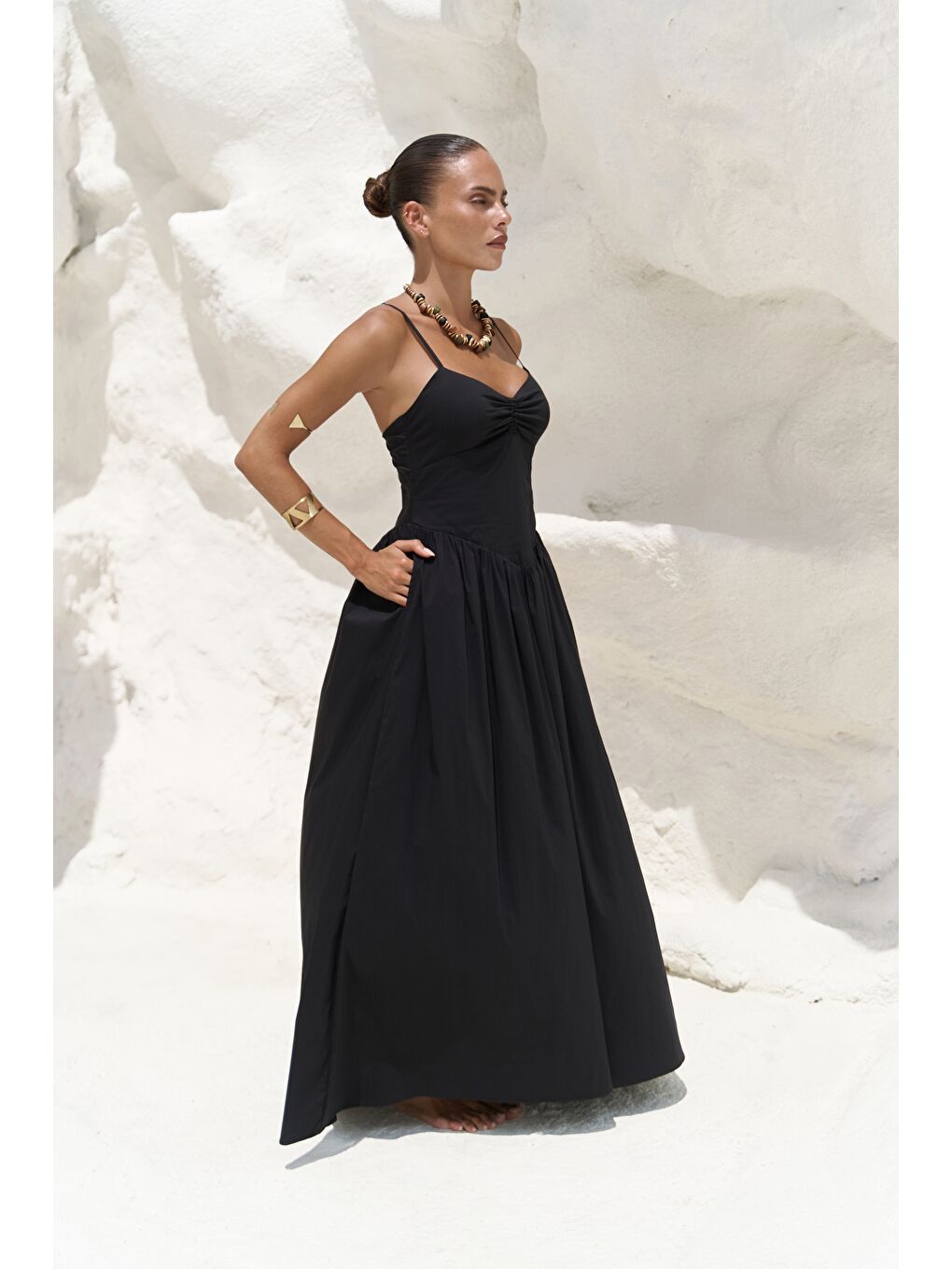 Hajar Askılı Siyah Uzun Elbise-3