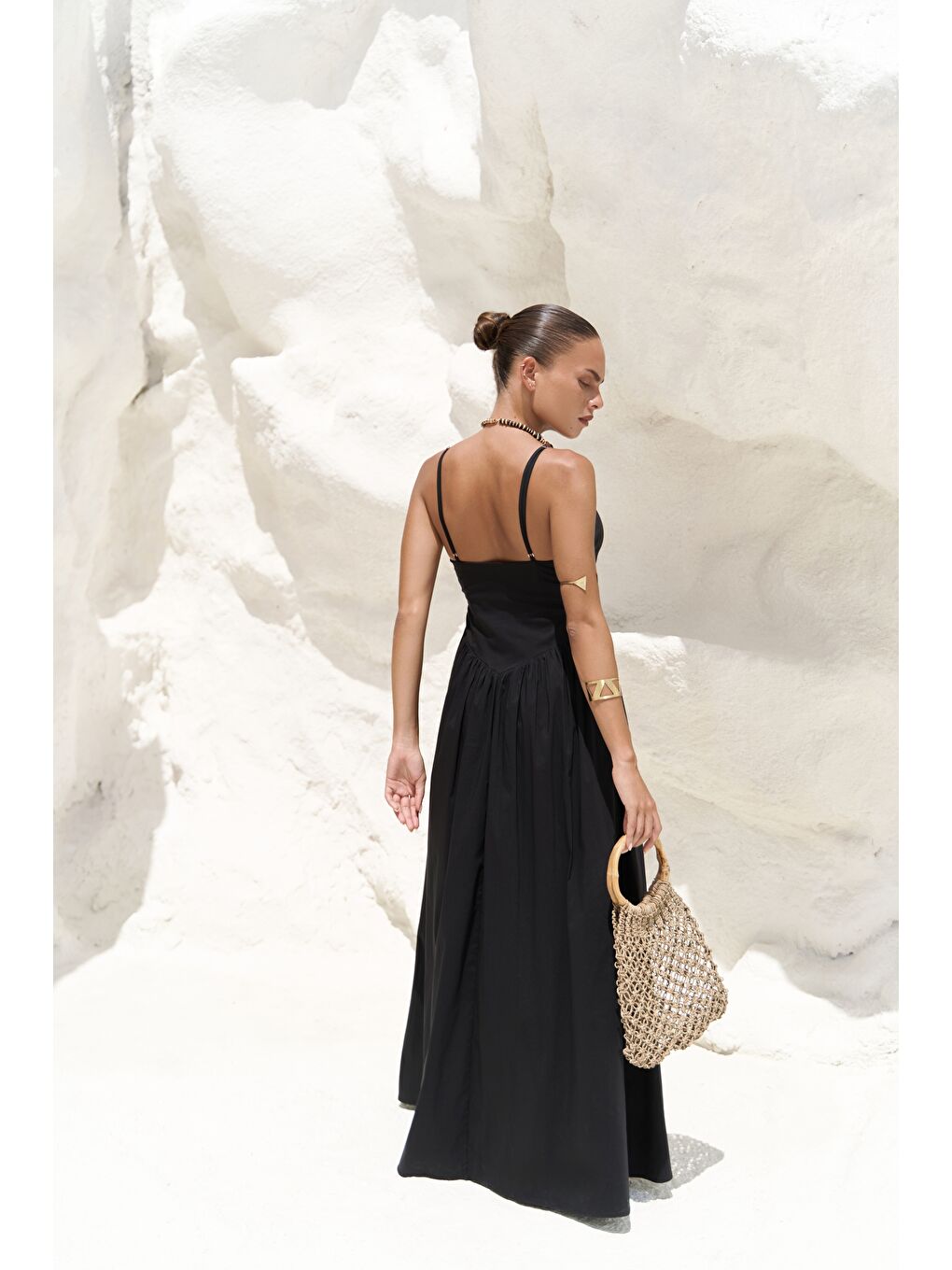 Hajar Askılı Siyah Uzun Elbise-4