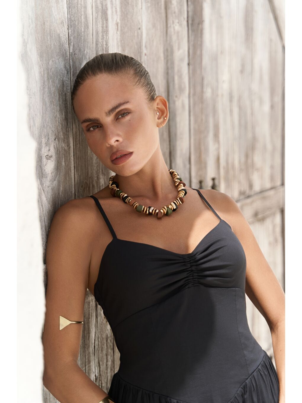 Hajar Askılı Siyah Uzun Elbise-5