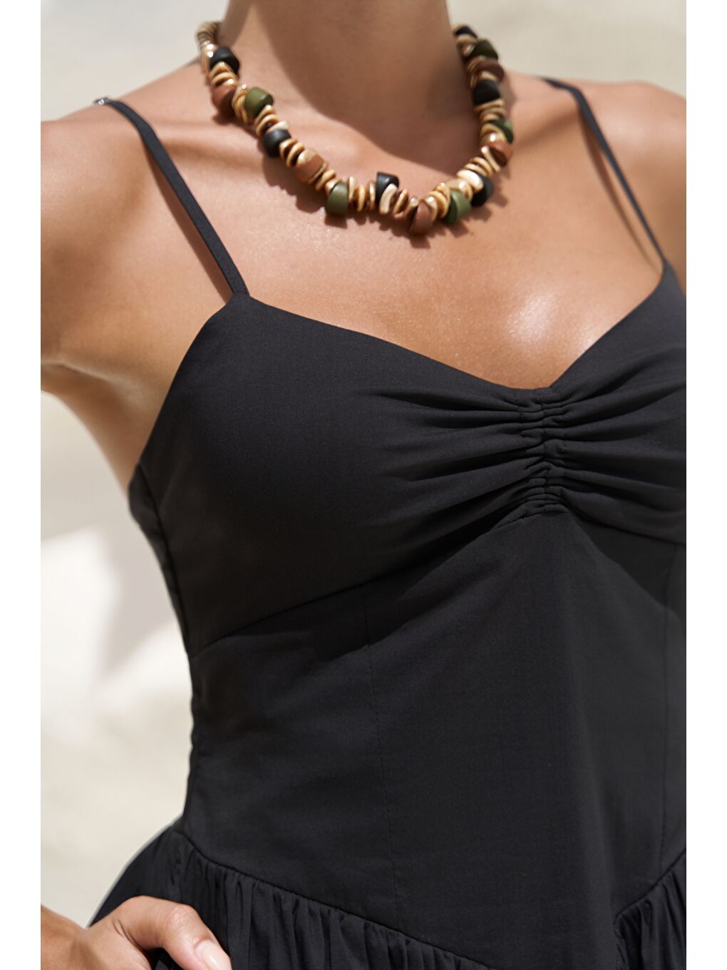 Hajar Askılı Siyah Uzun Elbise-6