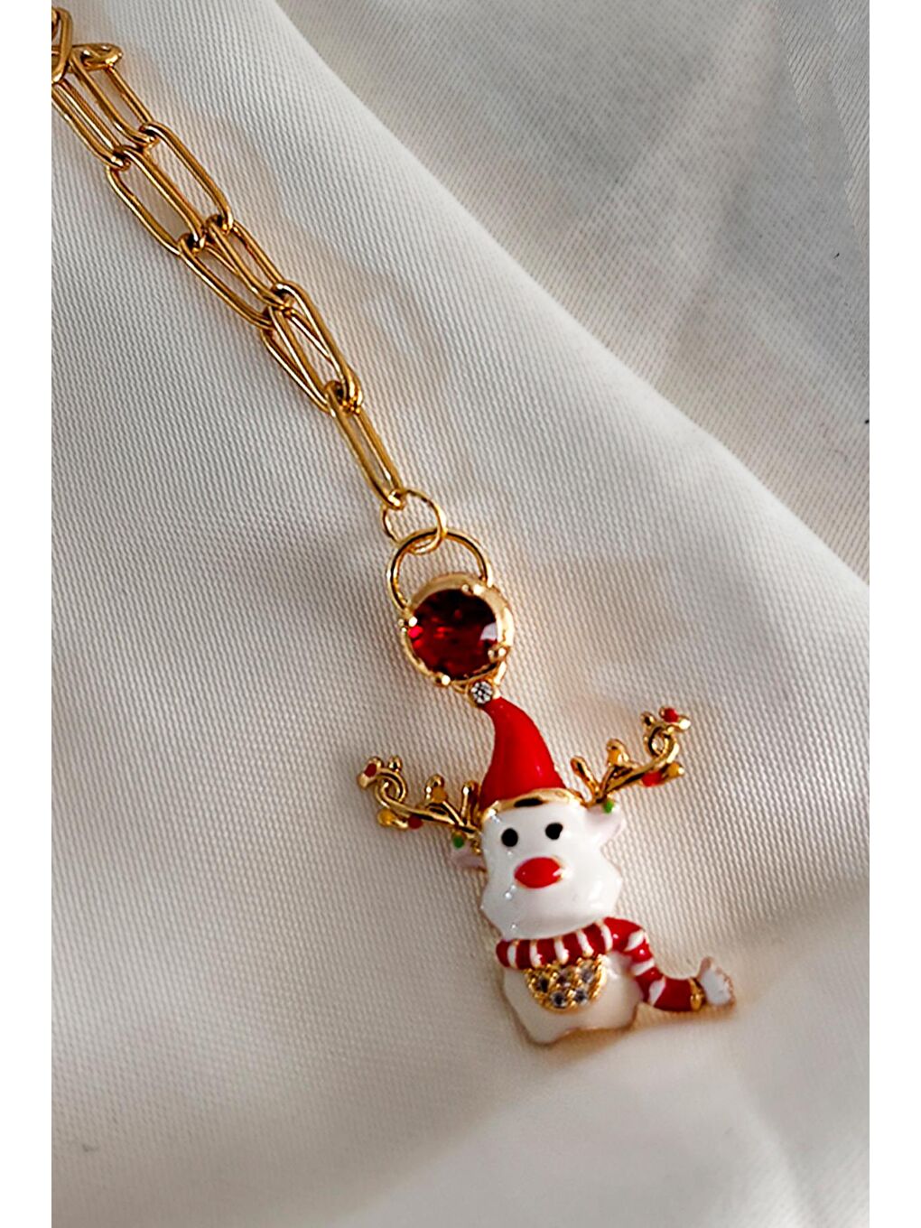 Sarı Yılbaşı Tatlı Geyik Charm Uçlu Özel Seri Paslanmaz Çelik Hediyelik Kadın Kolye-1